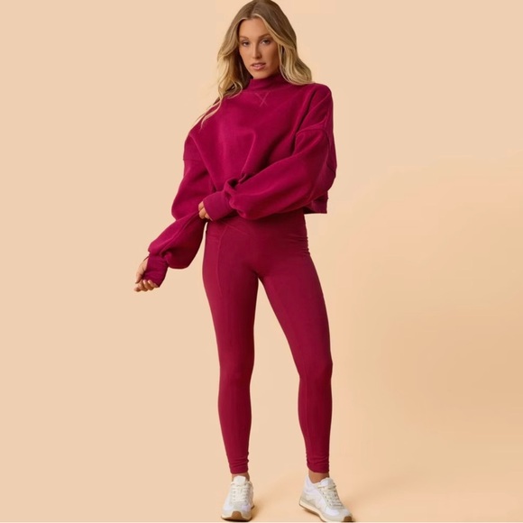 Blogilates Women's Marshmallow Mockneck Sweatshirt, Burgundy, Sz L, NWT - Picture 14 of 15